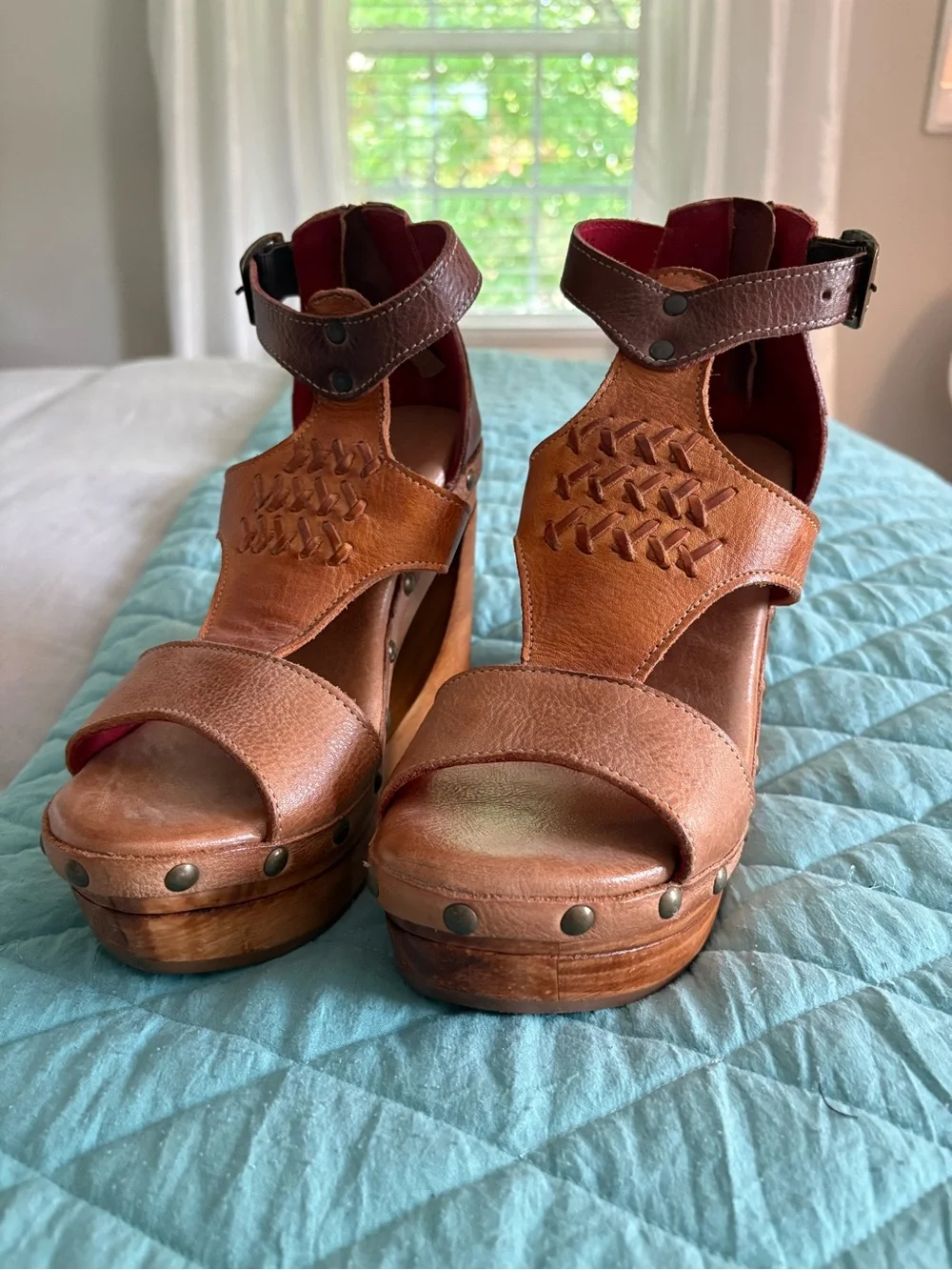 Bed Stu Millennial T-Strap Platform Wedge Sandals - Size 7.5